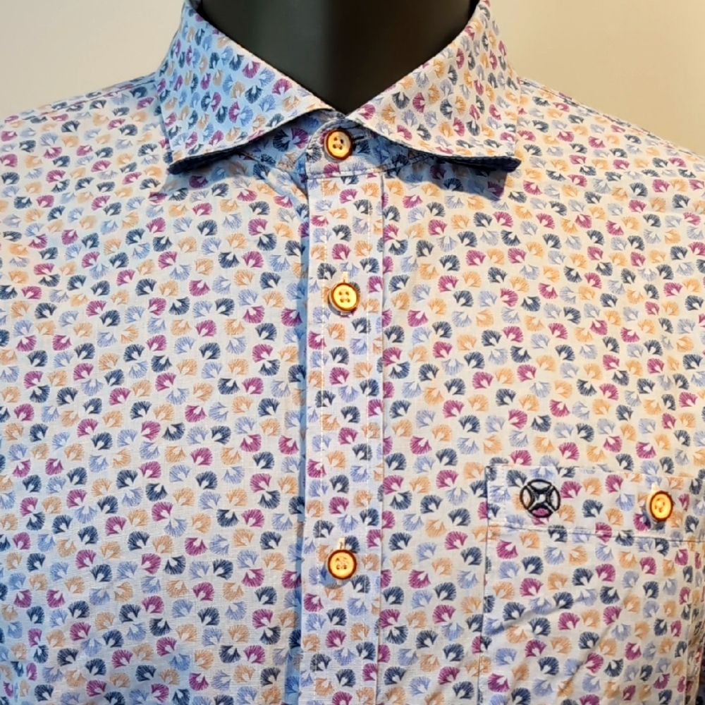 Fellows United Blue Patterned Button Front Shirt